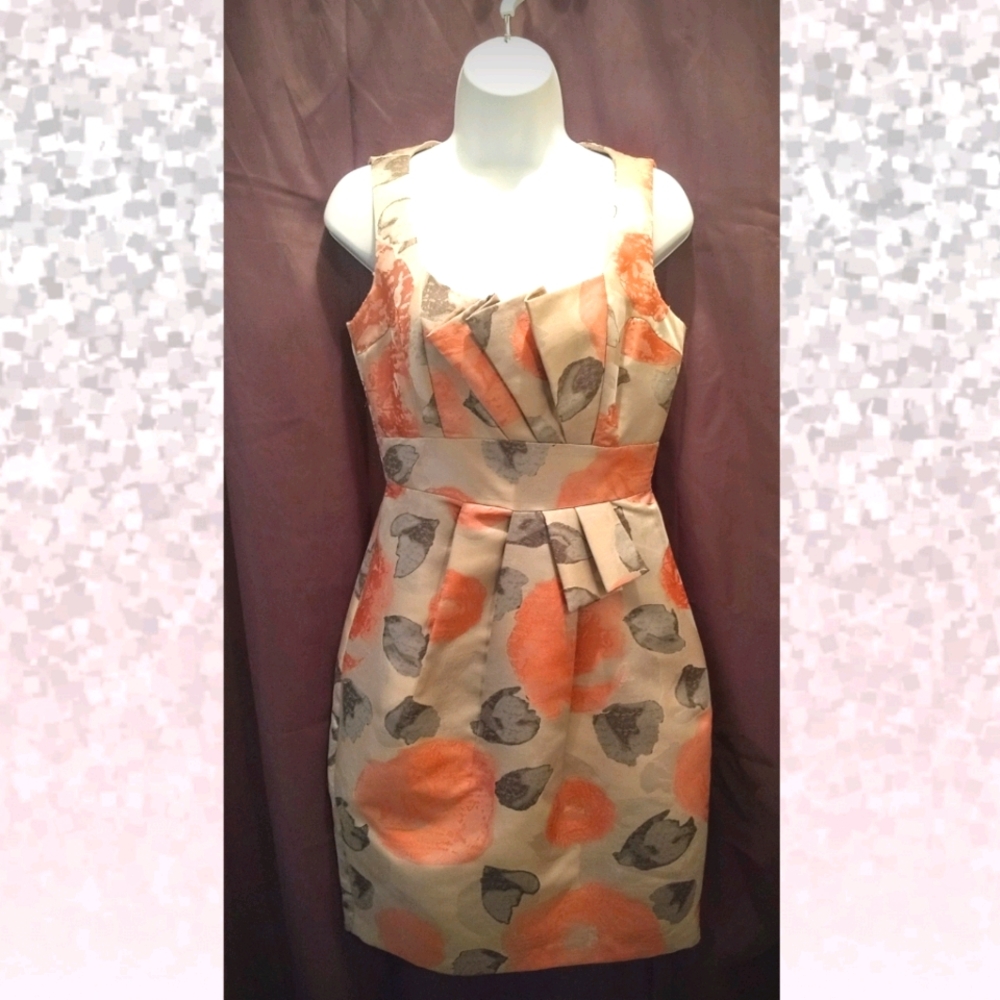 Sheath Dress - Taupe, gray, and pink/mauve, damask